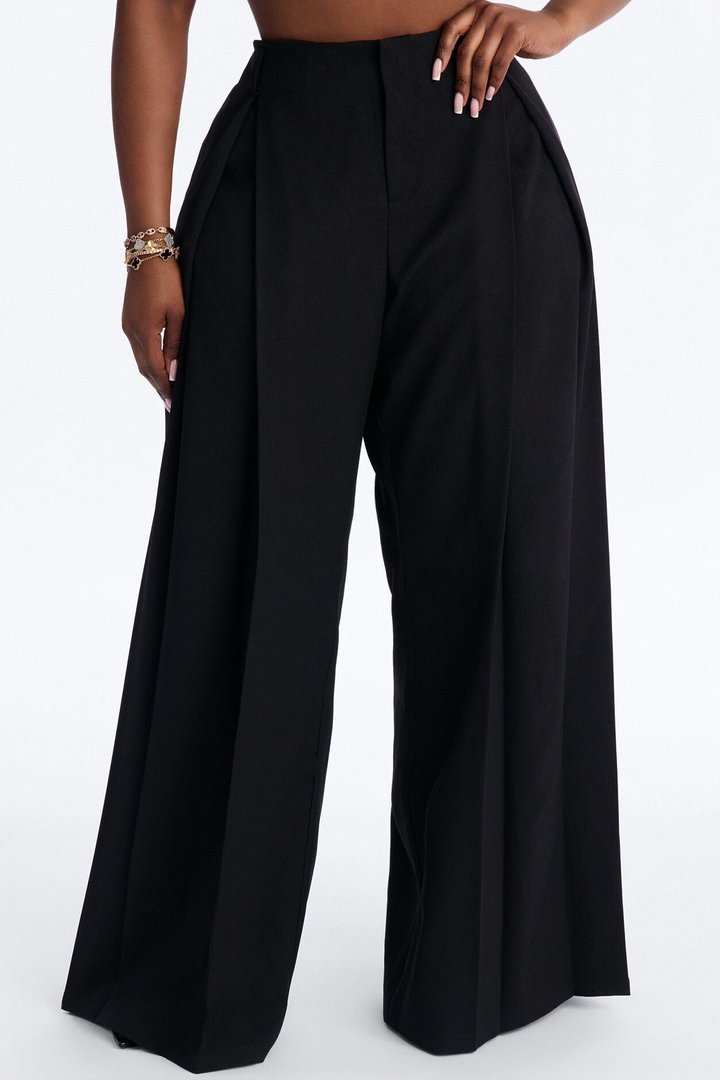 Stevie Low Rise Front Pleated Wide Leg Trouser Pant 33″ - Black
