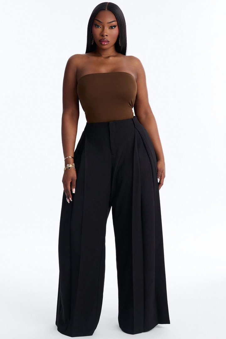 Stevie Low Rise Front Pleated Wide Leg Trouser Pant 33″ - Black