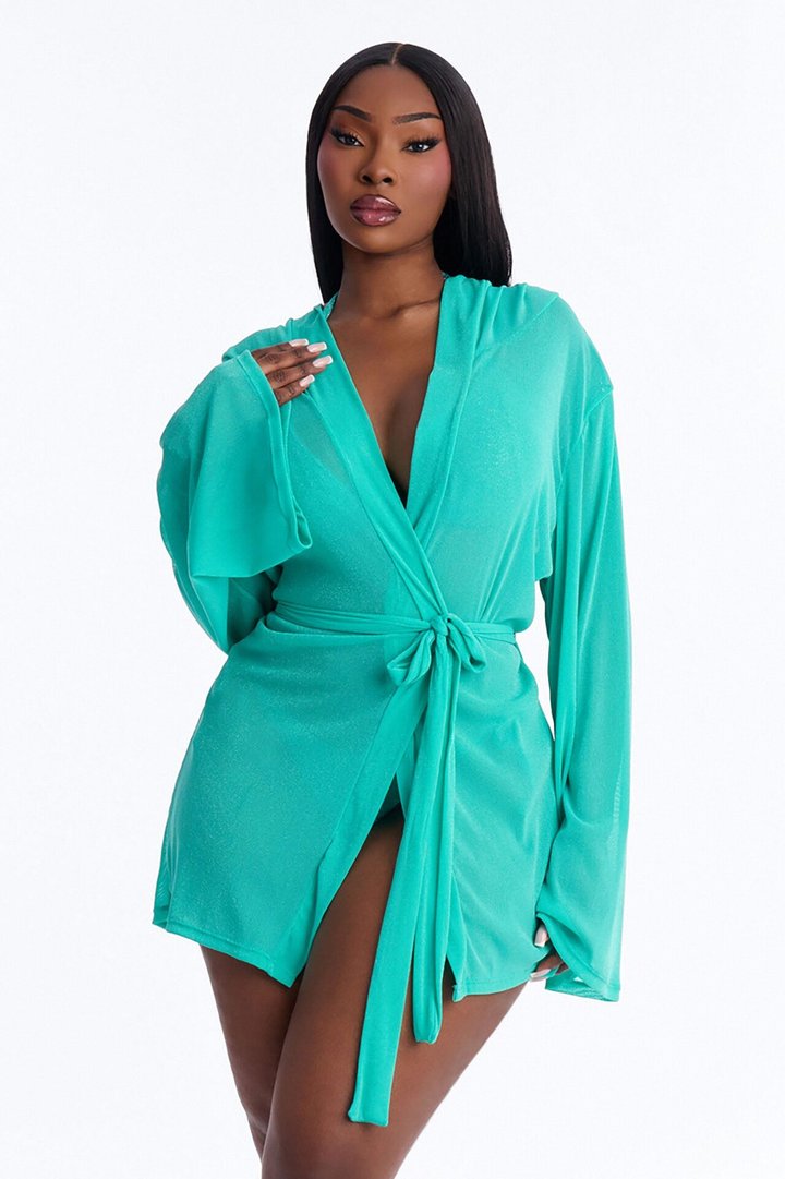 Shining For You Bikini And Robe Coverup Set - Teal