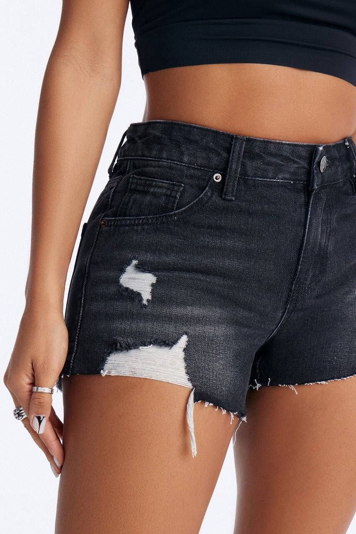 Campus Cut Off Denim Shorts - Black Wash