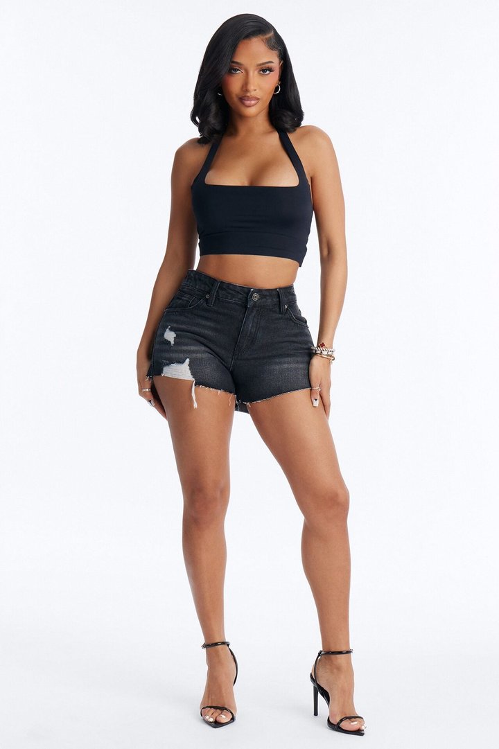 Campus Cut Off Denim Shorts - Black Wash