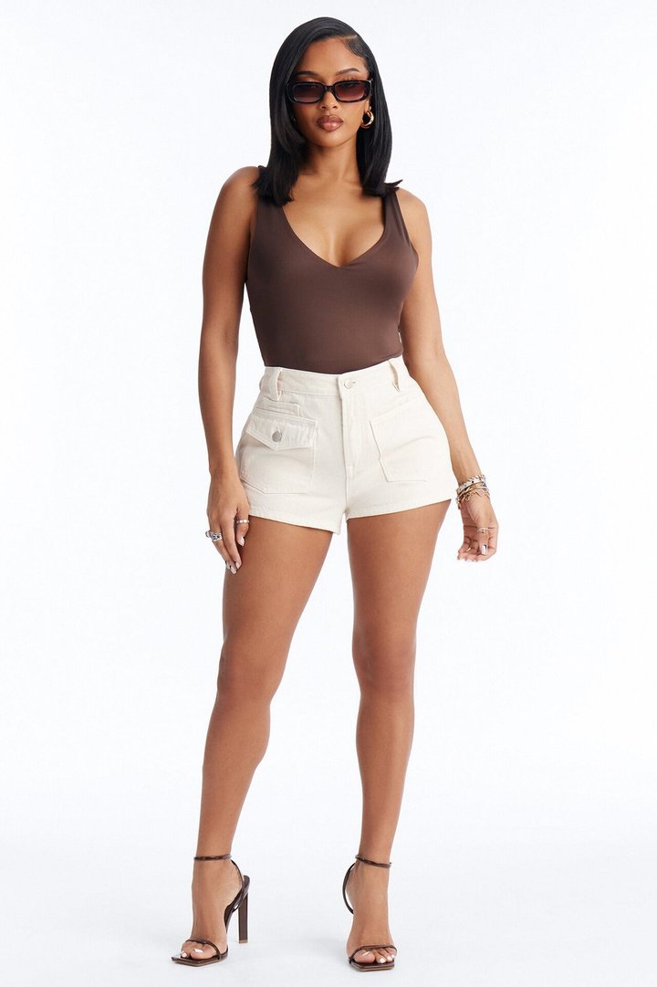 Carolina High Rise Denim Shorts - Cream