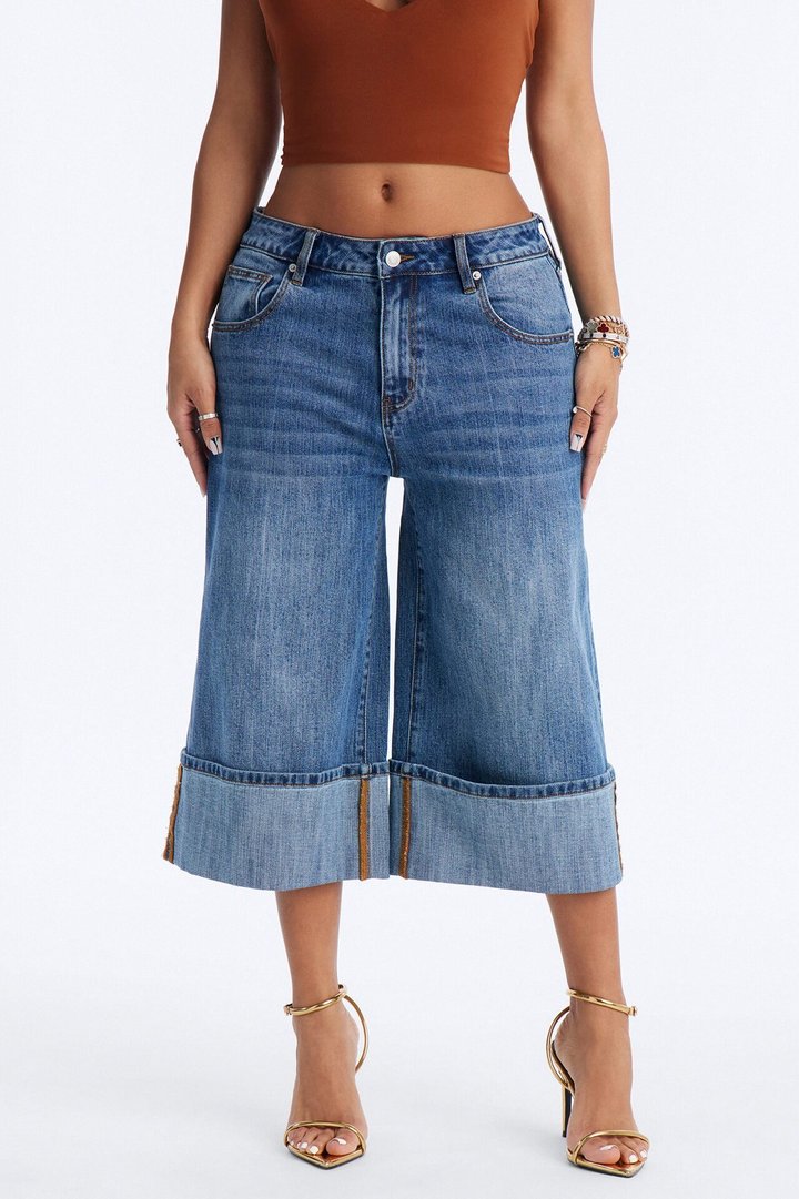 It's Clear To See Wide Leg Culotte Jeans - Dark Wash