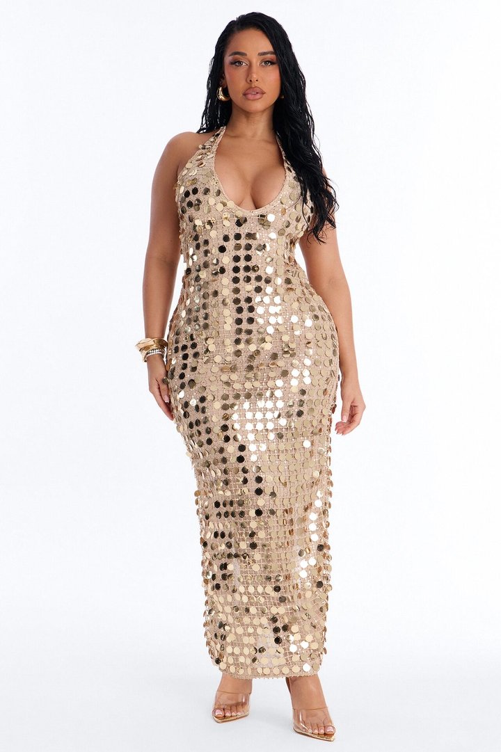 Nothing Like This Sequin Coverup Maxi Dress - Gold
