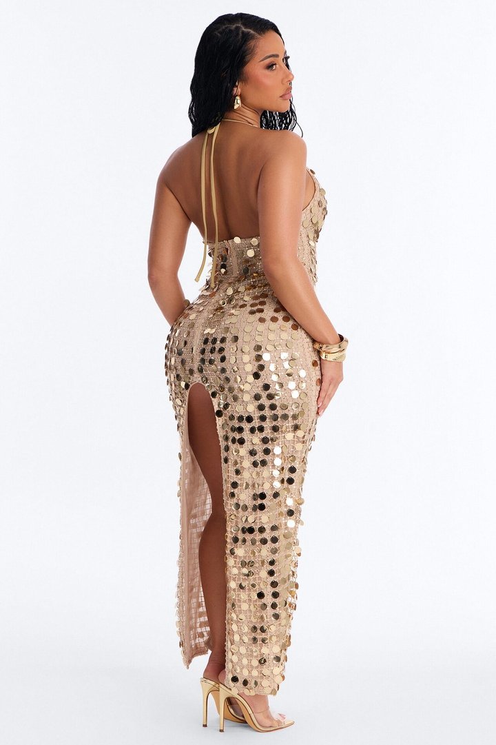 Nothing Like This Sequin Coverup Maxi Dress - Gold