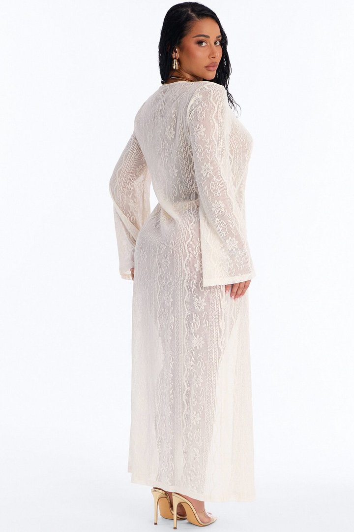Milly Lace Long Sleeve Swim Cover Up Dress - White