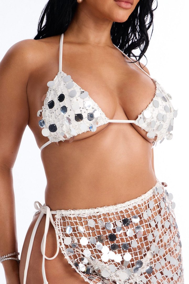 Drinks On The Beach Bikini And Coverup Skirt Set - Silver