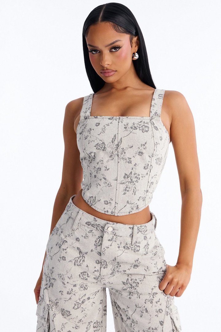 Emma Floral Barrel Pant Set - Grey