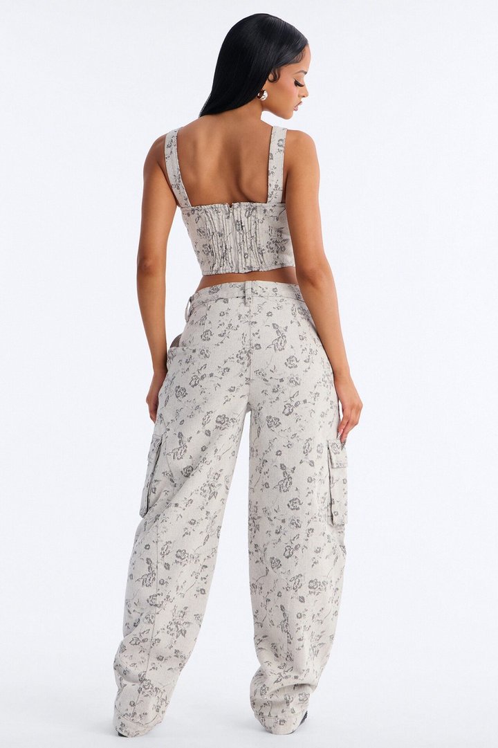 Emma Floral Barrel Pant Set - Grey
