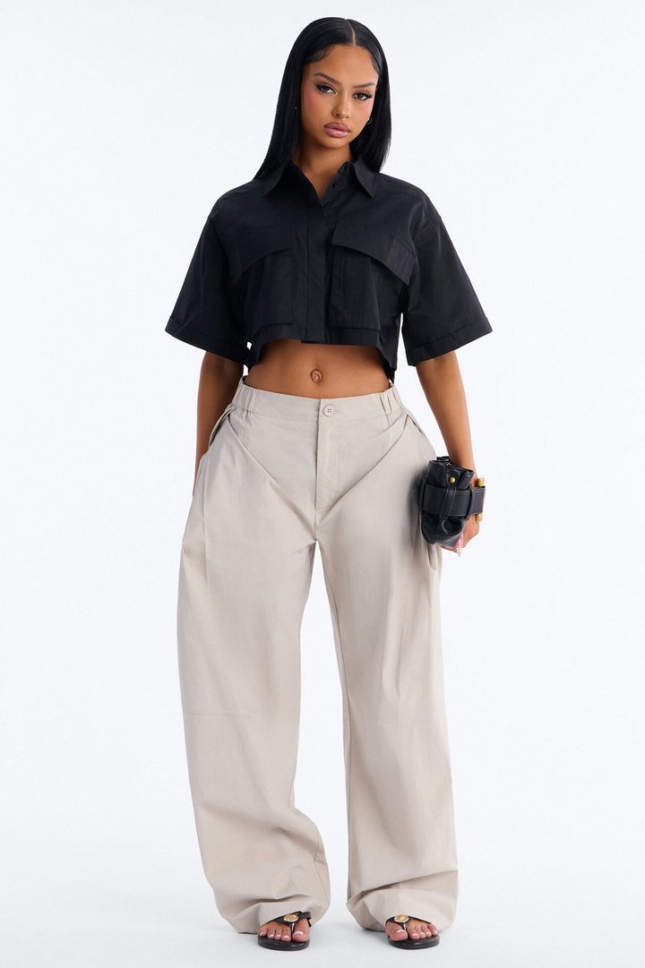 Carmen Cropped Poplin Shirt - Black