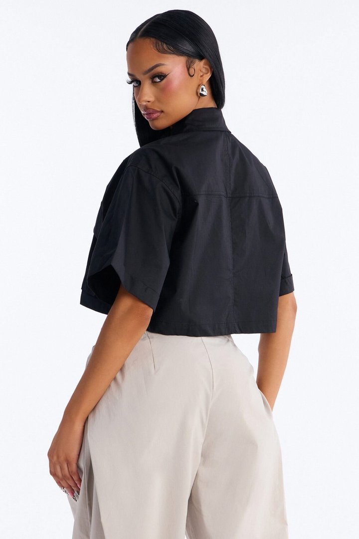 Carmen Cropped Poplin Shirt - Black