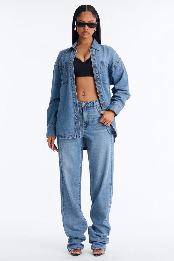 Alicante Drapey Denim Shacket - Medium Wash