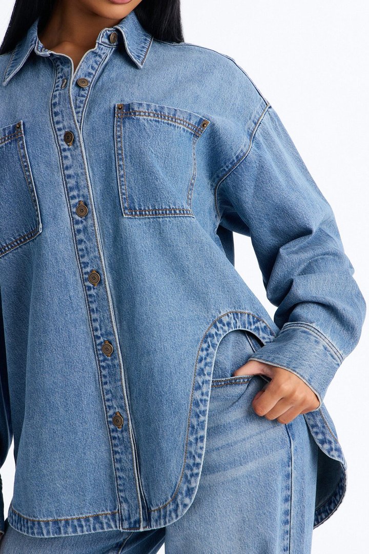 Alicante Drapey Denim Shacket - Medium Wash