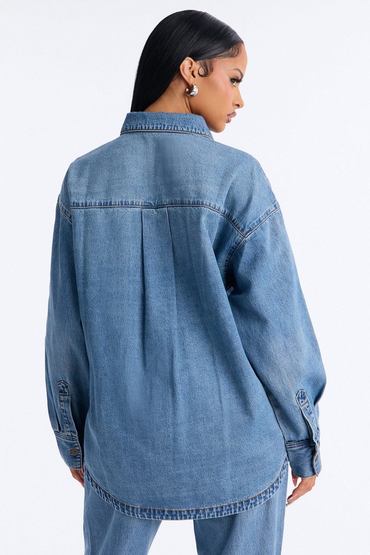 Alicante Drapey Denim Shacket - Medium Wash