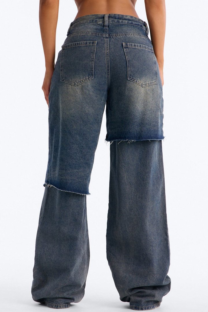On The Inside Ripped Layered Jeans - Vintage Wash