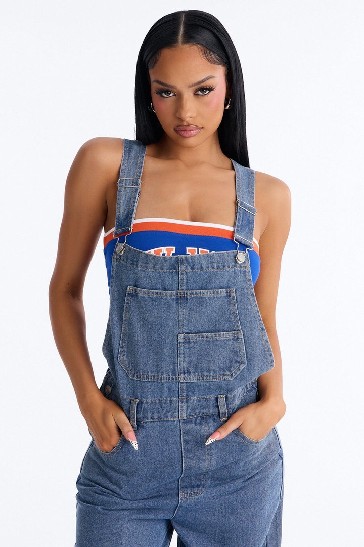 Janae Wide Leg Denim Overalls - Light Wash