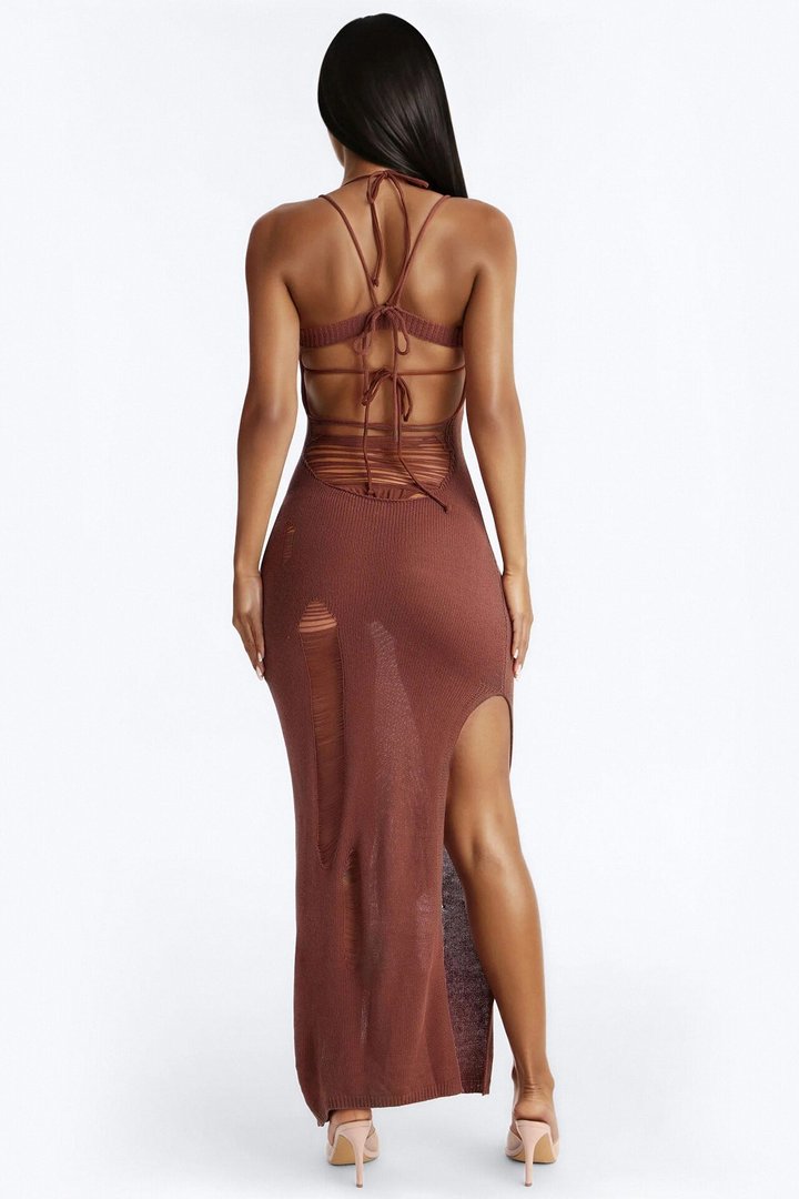 Penny Crochet Swim Cover Up Maxi Dress - Chocolate
