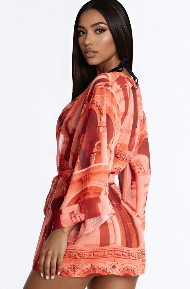 Enjoy The Waves Novelty Swim Cover Up Kimono - Orange