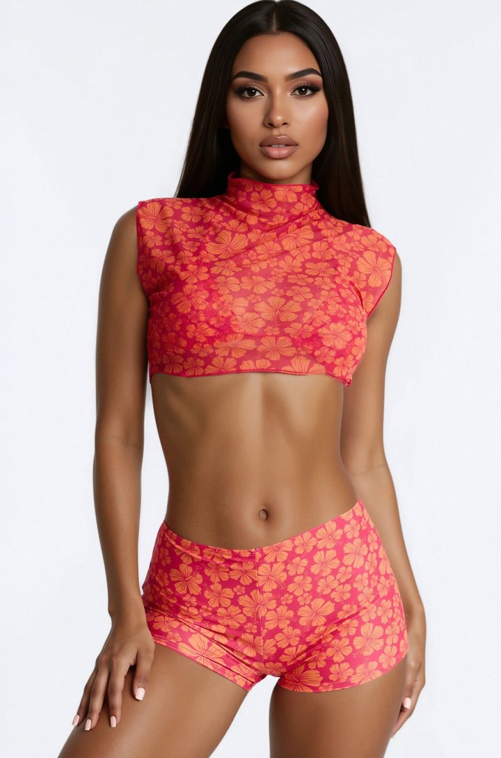 Kristy Floral 3 Piece Bikini Set - Pink/combo