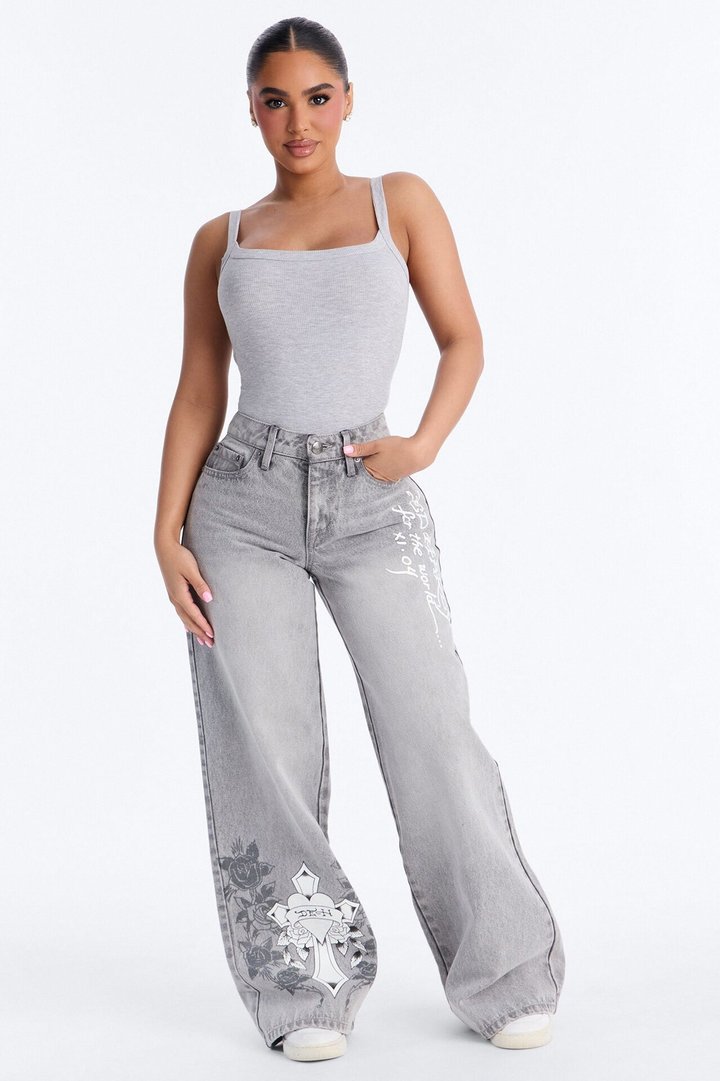Lara Square Neck Ribbed Bodysuit - Heather Grey