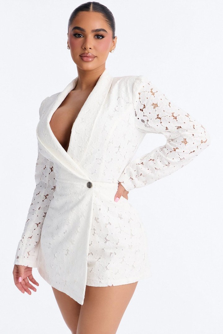 Eva Eyelet Blazer Skort Romper - White