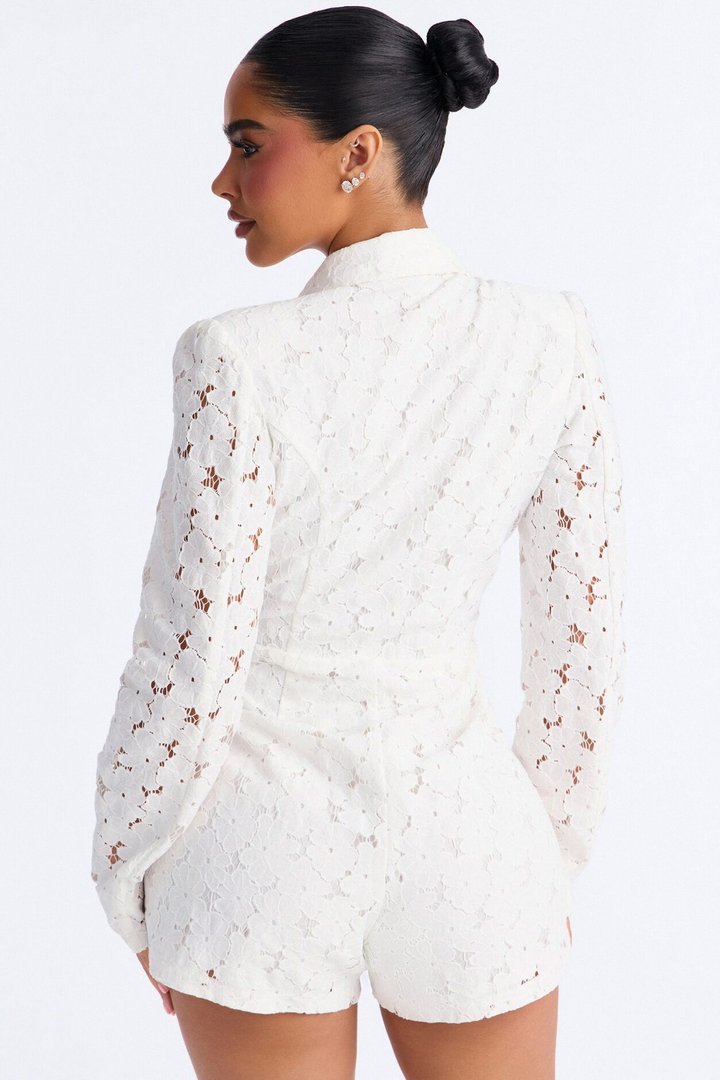 Eva Eyelet Blazer Skort Romper - White
