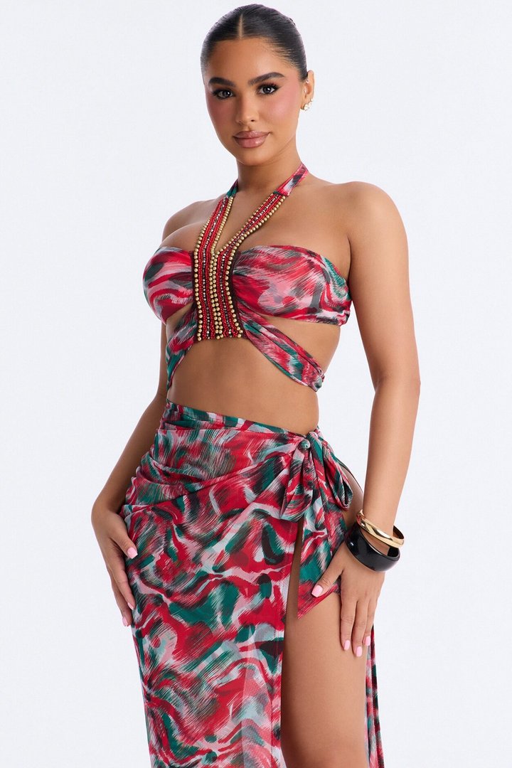 In Her Era Cut Out Maxi Dress - Red/combo