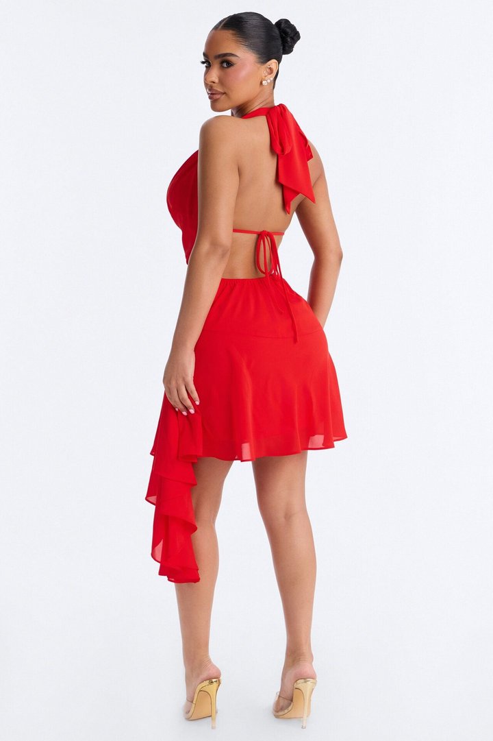 Bay Breeze Halter Chiffon Mini Dress - Orange