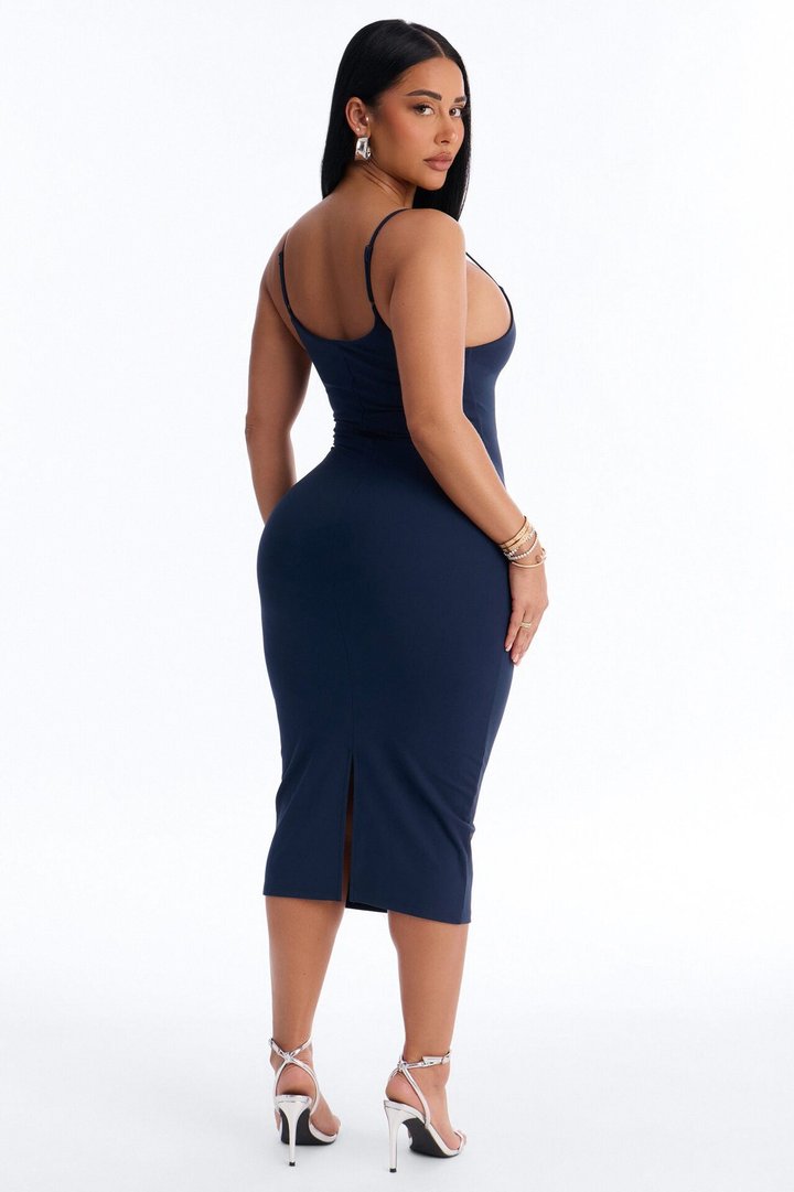 Lylah Double Lined Midi Dress - Navy