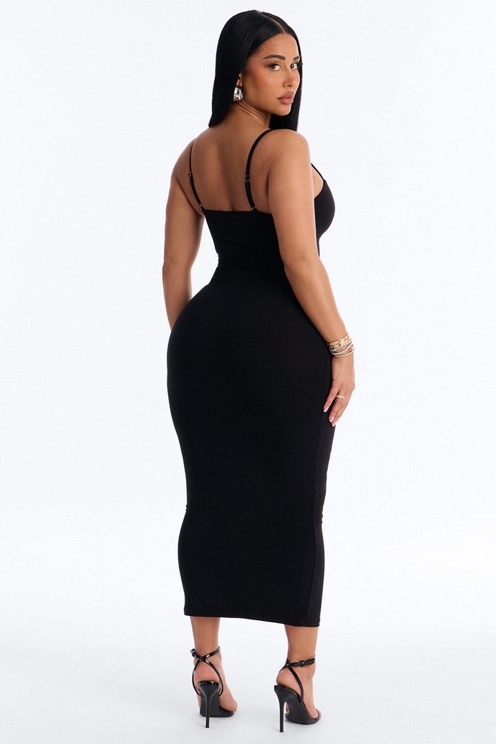 Briana Ruched Midi Dress - Black