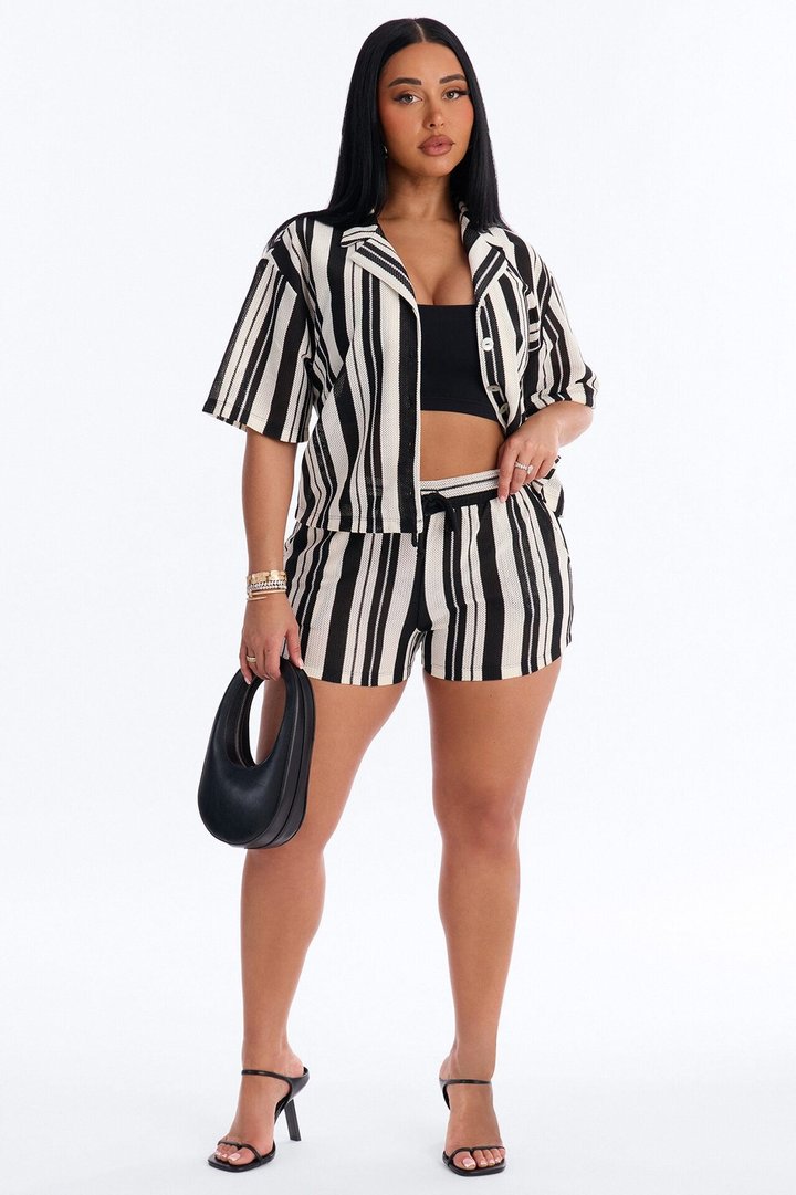 Lea Crochet Stripe Short Set - Black/combo