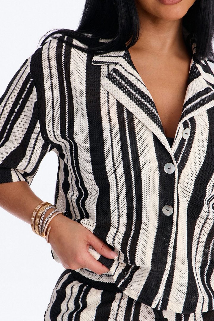 Lea Crochet Stripe Short Set - Black/combo