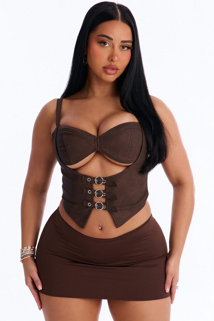 Dressed To Distract Belted Faux Leather Corset - Brown