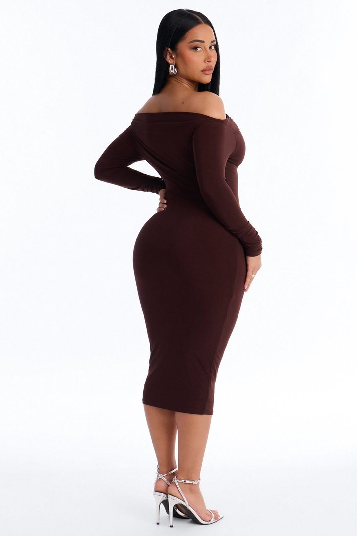 Delia Off Shoulder Midi Dress - Chocolate