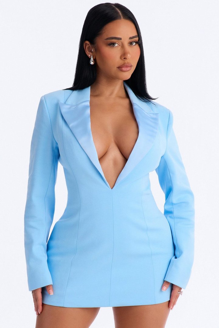 Noemi Micro Mini Blazer Dress - Light Blue