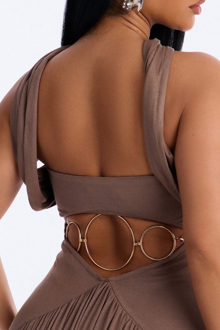 Dubai Nights Backless Maxi Dress - Mocha