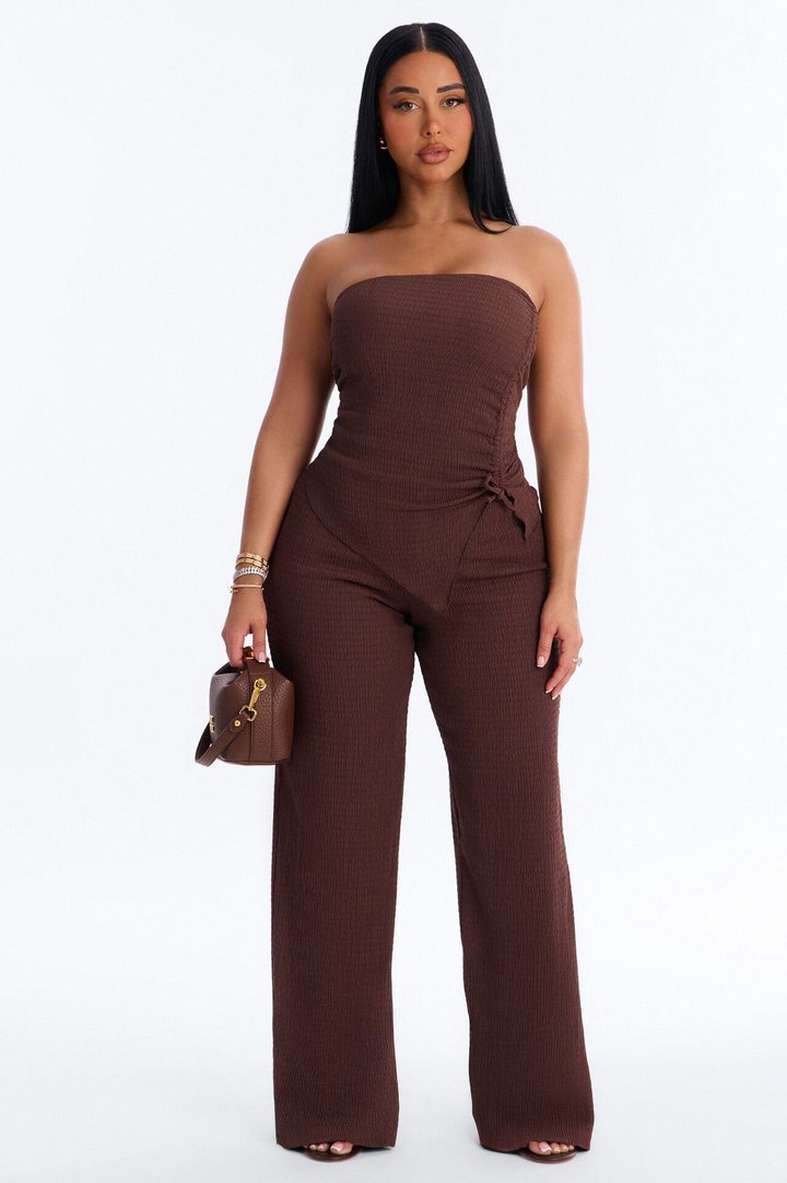 Elise Strapless Textured Pant Set - Chocolate