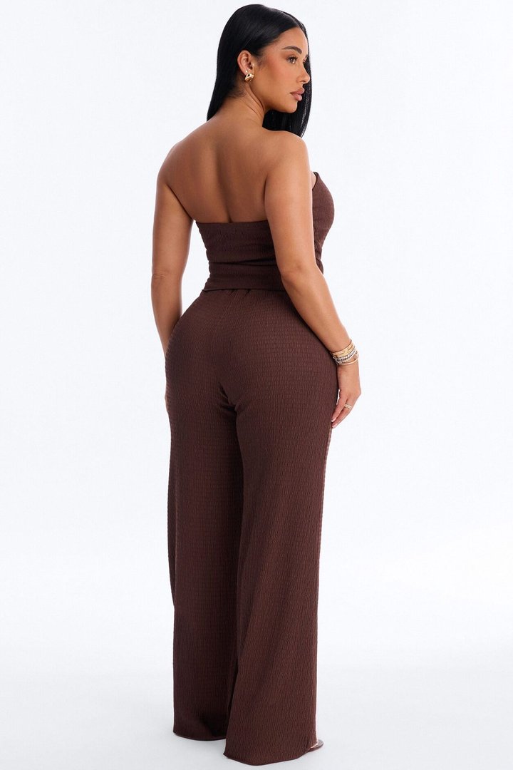 Elise Strapless Textured Pant Set - Chocolate