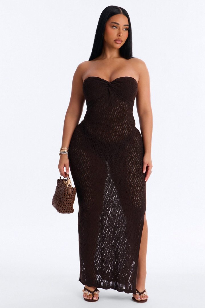 Jenni Strapless Crochet Maxi Dress - Chocolate
