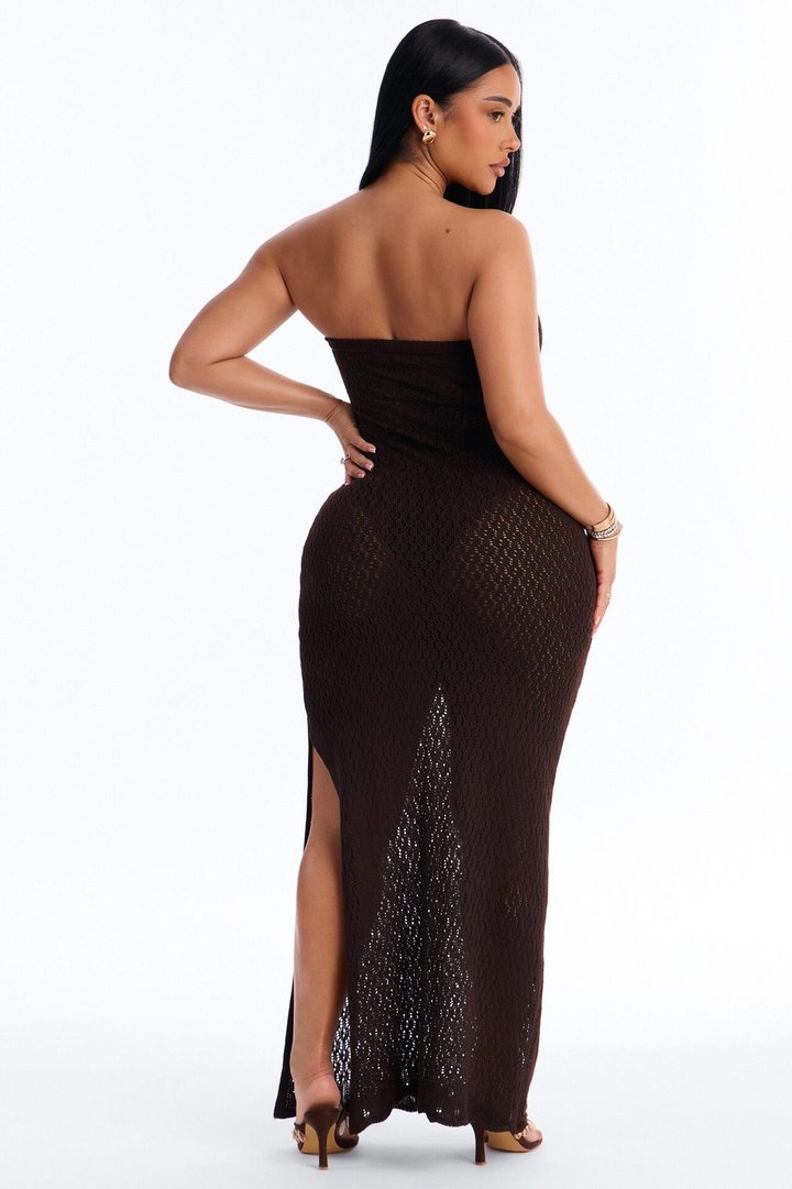 Jenni Strapless Crochet Maxi Dress - Chocolate