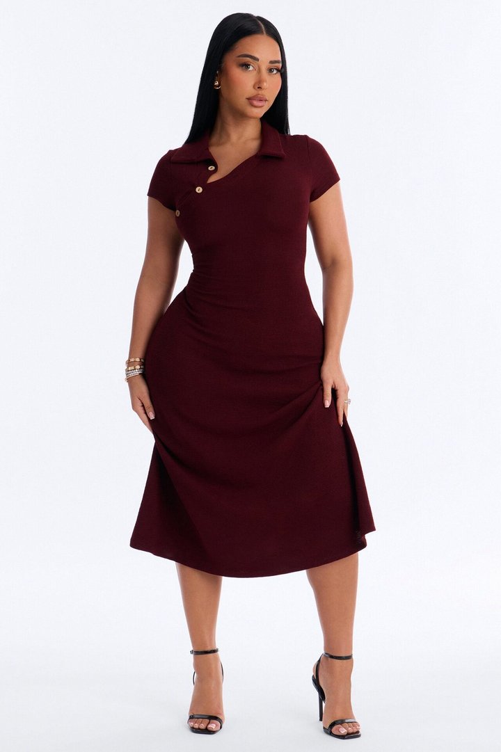 Drew Collar Sweater Midi Dress - Burgundy