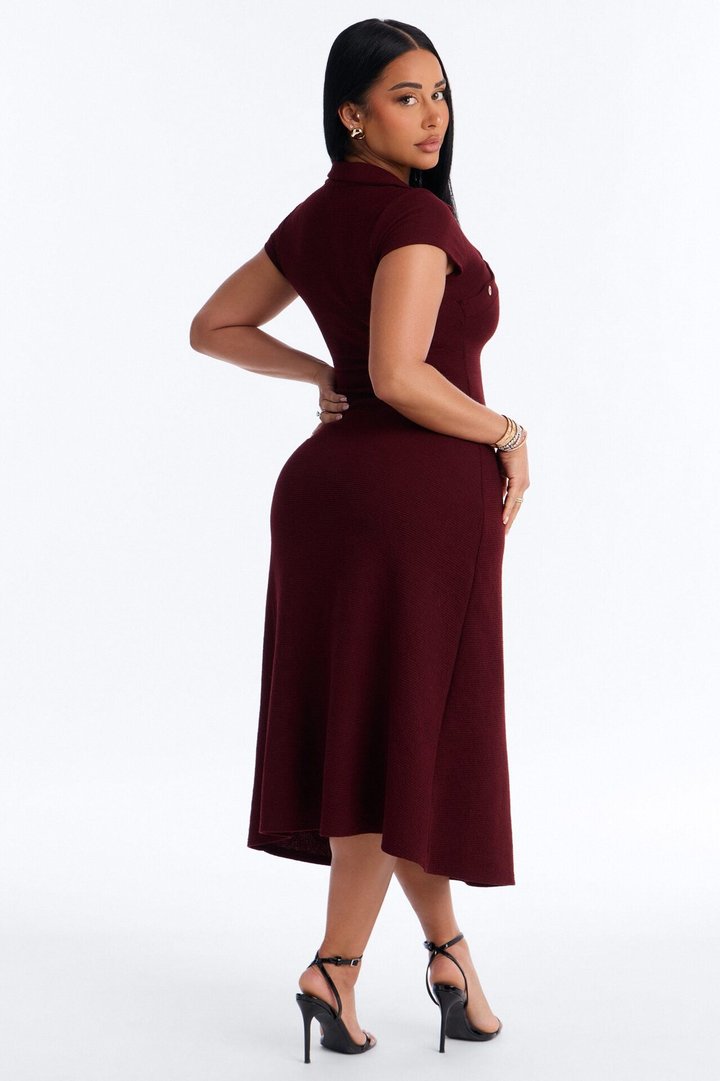 Drew Collar Sweater Midi Dress - Burgundy