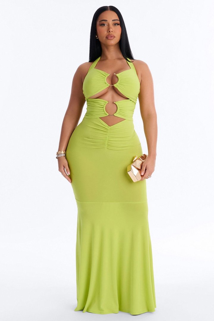 Arabella Cut Out Maxi Dress - Lime