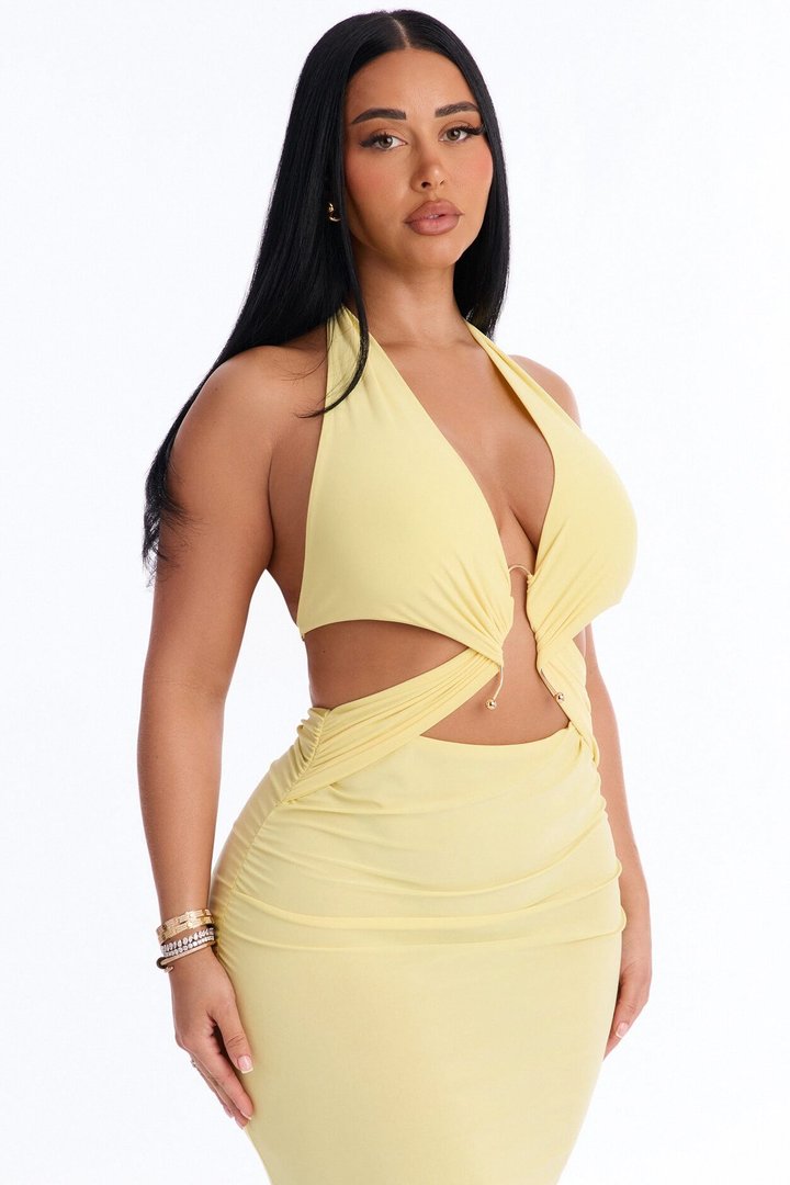 Zia Halter Ruched Maxi Dress - Yellow