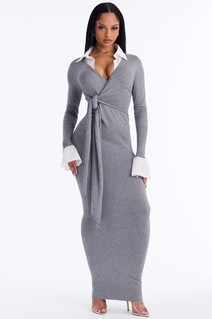 Switch It Up Sweater Maxi Dress - Charcoal/combo