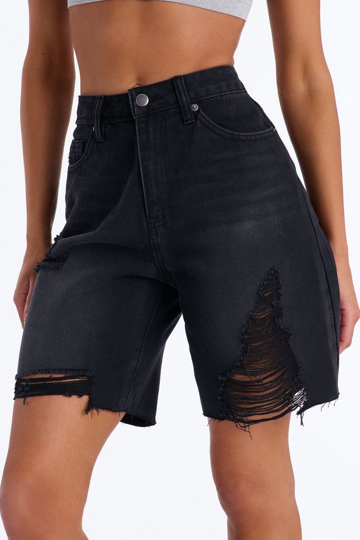 Wild And Free Non Stretch Denim Bermuda Shorts - Black