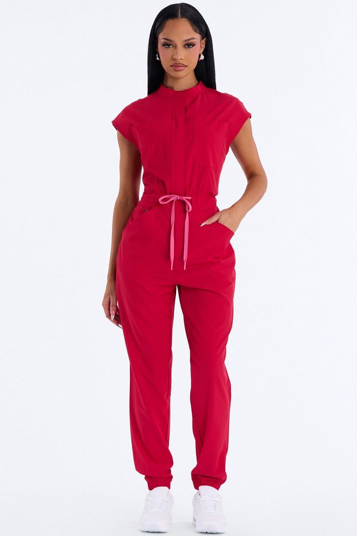 Ready Next Shift Stretch Scrub Jumpsuit - Red
