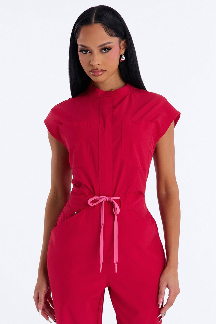 Ready Next Shift Stretch Scrub Jumpsuit - Red