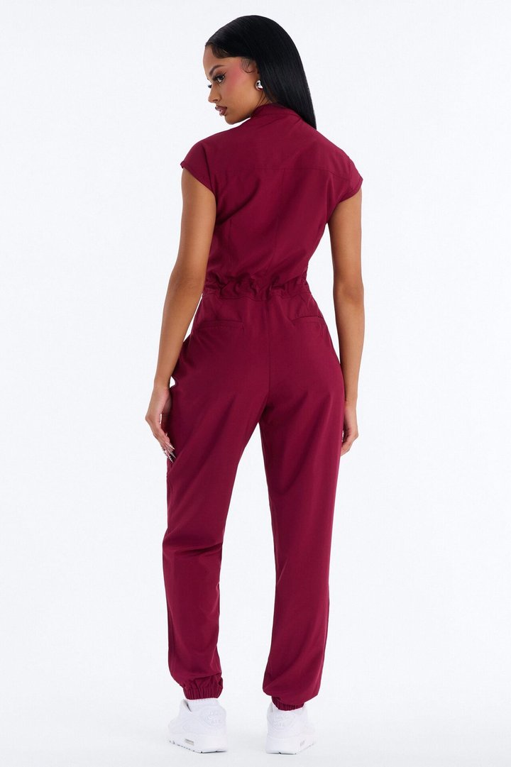 Ready Next Shift Stretch Scrub Jumpsuit - Burgundy