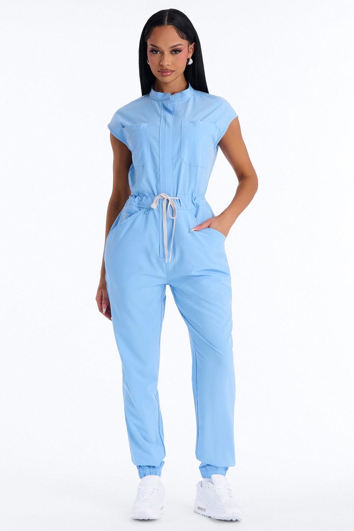 Ready Next Shift Stretch Scrub Jumpsuit - SkyBlue